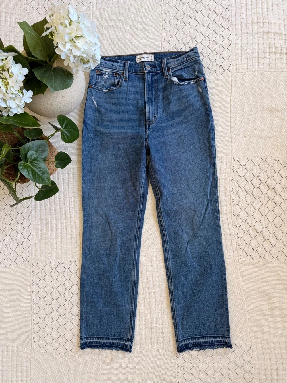 Abercrombie & Fitch Medium Blue Ultra High-Rise Ankle Straight Jeans